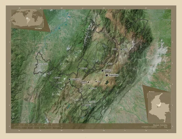 Μπογιάκα Τμήμα Κολομβίας Υψηλής Ανάλυσης Δορυφορικός Χάρτης Τοποθεσίες Και Ονόματα — Φωτογραφία Αρχείου