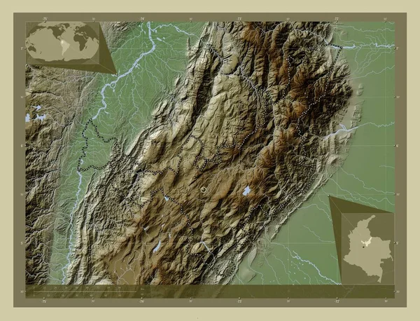 Boyaca Oddělení Kolumbie Zdvihová Mapa Zbarvená Stylu Wiki Jezery Řekami — Stock fotografie