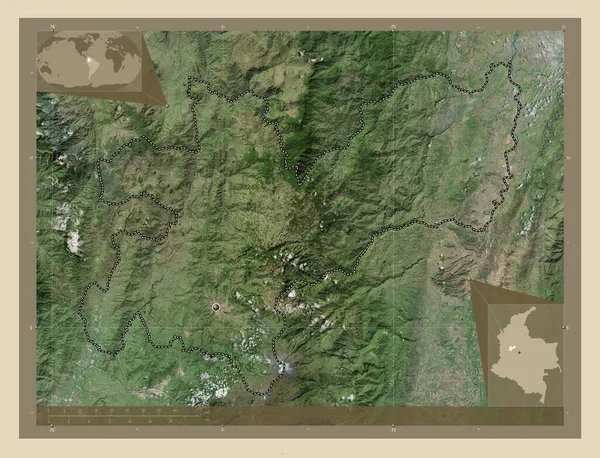 Caldas 哥伦比亚省 高分辨率卫星地图 角辅助位置图 — 图库照片