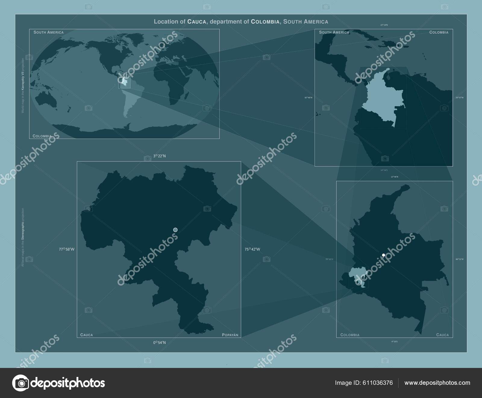 Cauca Department Colombia Diagram Showing Location Region Larger Scale