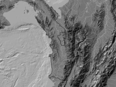 Choco, Kolombiya Departmanı. Gölleri ve nehirleri olan çift seviyeli yükseklik haritası