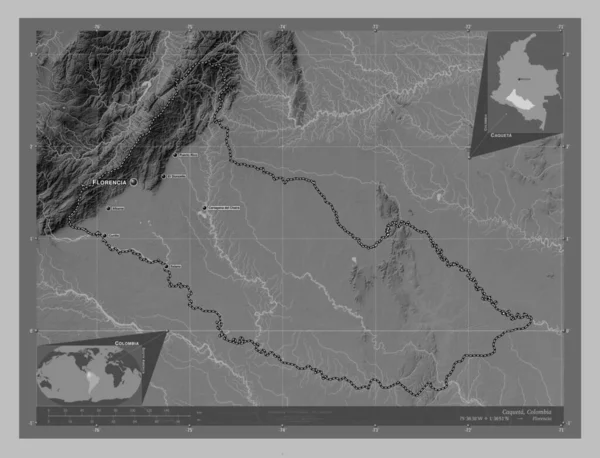 Caqueta Úmysl Kolumbie Výškové Mapy Jezery Řekami Umístění Názvy Velkých — Stock fotografie