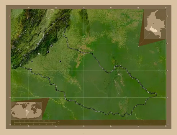 Caqueta Intendência Colômbia Mapa Satélite Baixa Resolução Locais Das Principais — Fotografia de Stock