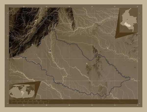 Кацета Інтендантство Колумбії Висота Карти Забарвлена Сепії Тонів Озерами Річками — стокове фото