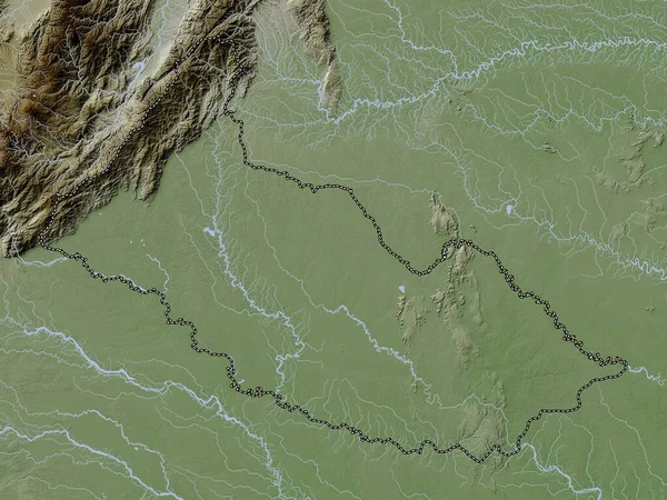 Caqueta Úmysl Kolumbie Výškové Mapy Barevné Stylu Wiki Jezery Řekami — Stock fotografie