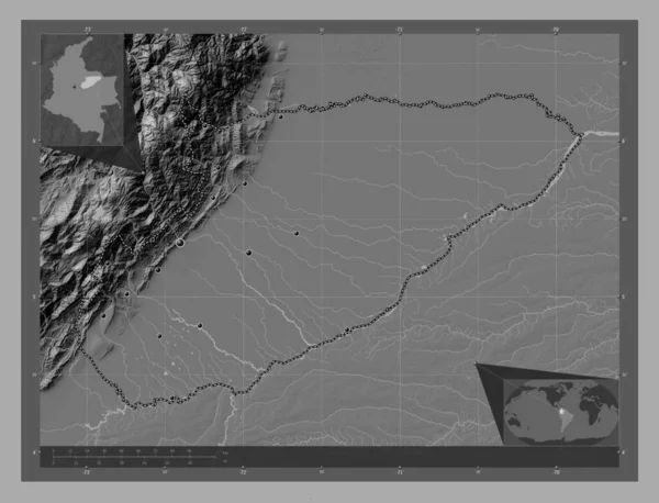 Casanare Intendência Colômbia Bilevel Mapa Elevação Com Lagos Rios Locais — Fotografia de Stock