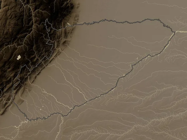Casanare Intensywność Kolumbii Mapa Wzniesień Kolorowe Sepia Dźwięki Jeziorami Rzekami — Zdjęcie stockowe