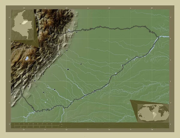 Casanare Intendencia Colombia Mapa Elevación Coloreado Estilo Wiki Con Lagos —  Fotos de Stock