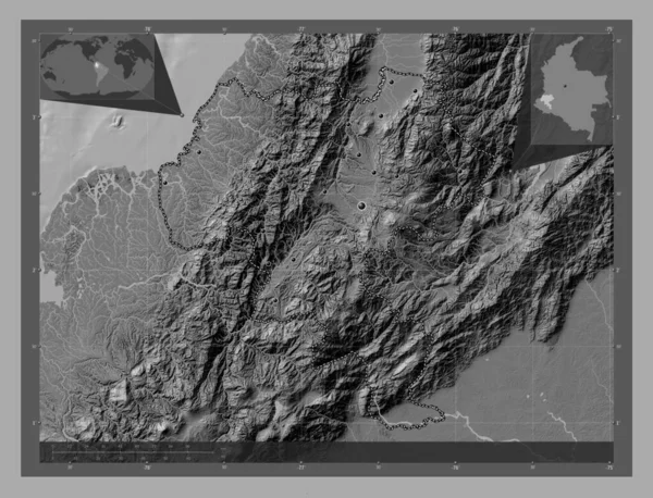 Cauca Departement Colombia Hoogteplattegrond Met Meren Rivieren Locaties Van Grote — Stockfoto