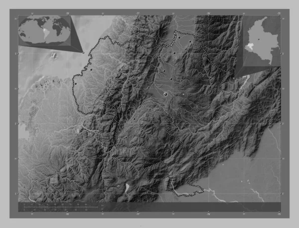Каука Департамент Колумбии Карта Высот Оттенках Серого Озерами Реками Места — стоковое фото