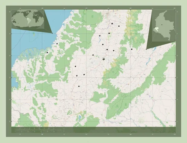 Cauca Dipartimento Della Colombia Mappa Stradale Aperta Località Delle Principali — Foto Stock