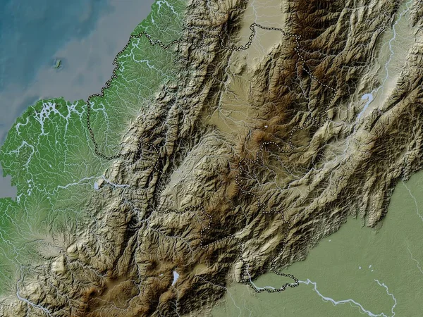 Cauca Department Colombia Elevation Map Colored Wiki Style Lakes Rivers — Stock Photo, Image