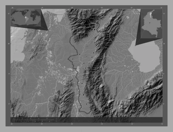 Cesar Departament Kolumbii Dwupoziomowa Mapa Jeziorami Rzekami Lokalizacje Dużych Miast — Zdjęcie stockowe