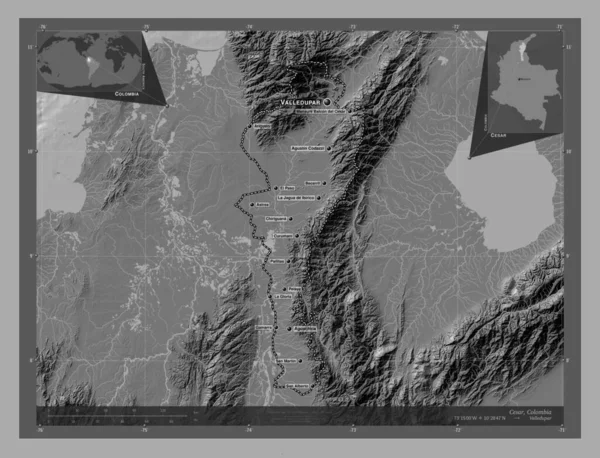 Cesar Departement Von Kolumbien Karte Mit Seen Und Flüssen Auf — Stockfoto