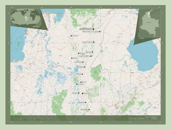 Сезар Департамент Колумбії Відкрита Карта Вулиць Місця Розташування Назви Великих — стокове фото