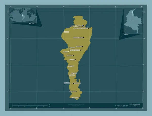 Cesar Dipartimento Della Colombia Forma Tinta Unita Località Nomi Delle — Foto Stock