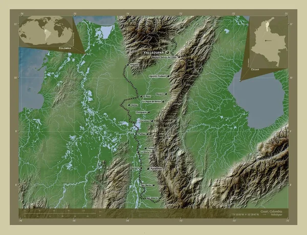Сезар Департамент Колумбії Висота Карти Забарвлена Вікі Стилі Озерами Річками — стокове фото