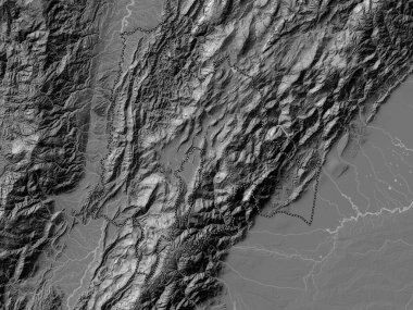 Cundinamarca, Kolombiya Departmanı. Gölleri ve nehirleri olan çift seviyeli yükseklik haritası