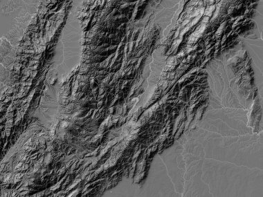 Huila, Kolombiya Departmanı. Gölleri ve nehirleri olan çift seviyeli yükseklik haritası