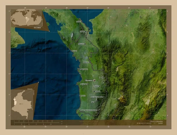 Choco Departamento Colômbia Mapa Satélite Baixa Resolução Locais Nomes Das — Fotografia de Stock