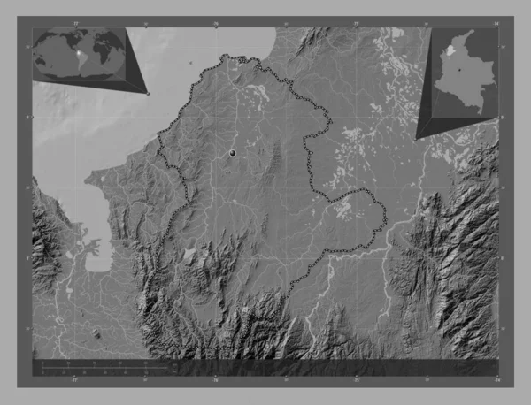 Кордова Департамент Колумбії Білевелівська Карта Висот Озерами Річками Кутові Допоміжні — стокове фото