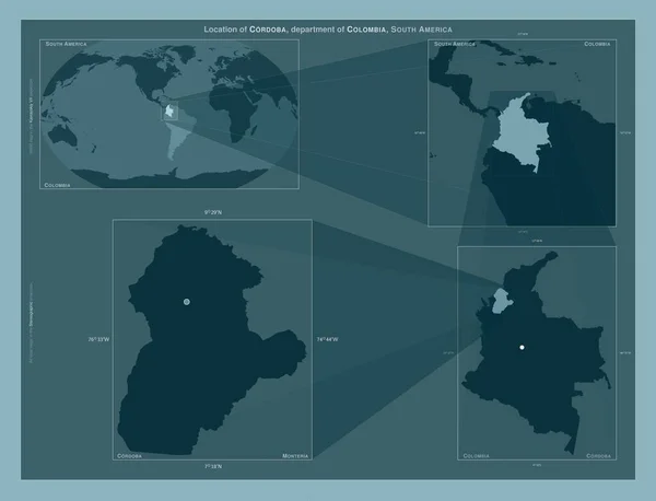 Córdoba Departamento Colômbia Diagrama Mostrando Localização Região Mapas Maior Escala — Fotografia de Stock