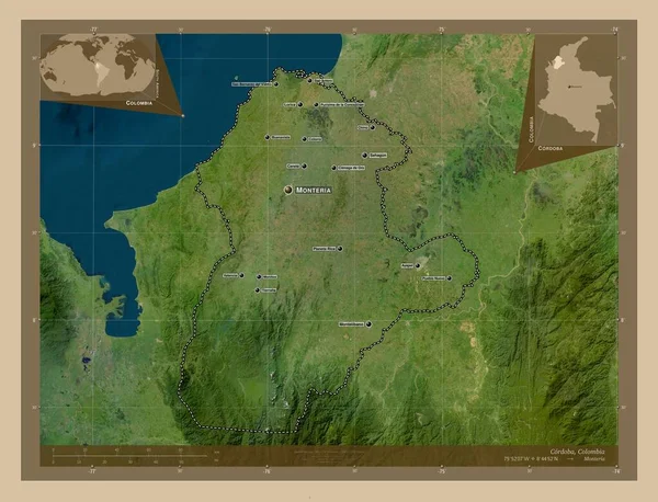 Córdoba Departamento Colombia Mapa Satelital Baja Resolución Ubicaciones Nombres Las — Foto de Stock