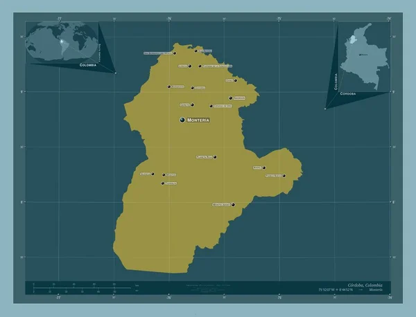 Cordoba Dipartimento Della Colombia Forma Tinta Unita Località Nomi Delle — Foto Stock