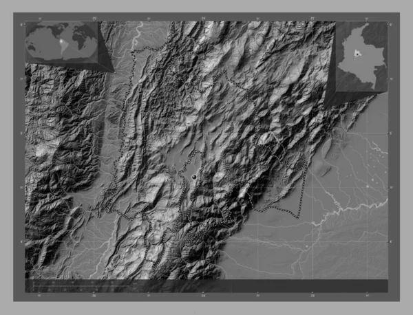 Cundinamarca Departement Von Kolumbien Karte Mit Seen Und Flüssen Auf — Stockfoto