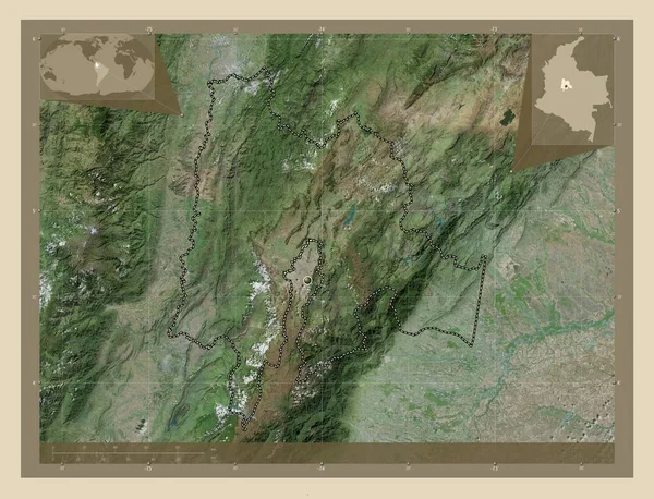 昆迪纳马卡 哥伦比亚省 高分辨率卫星地图 角辅助位置图 — 图库照片