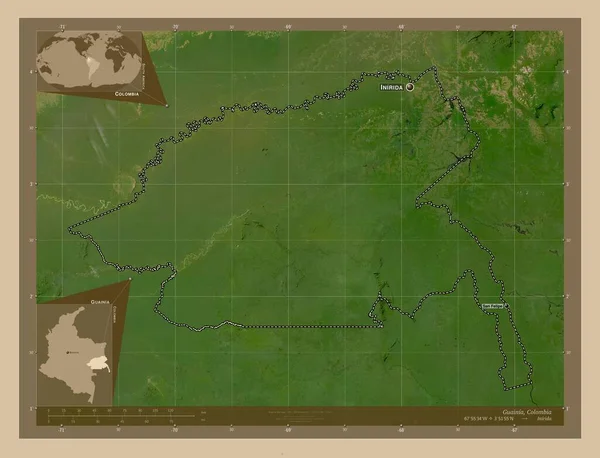 Guainia Commissario Della Colombia Mappa Satellitare Bassa Risoluzione Località Nomi — Foto Stock