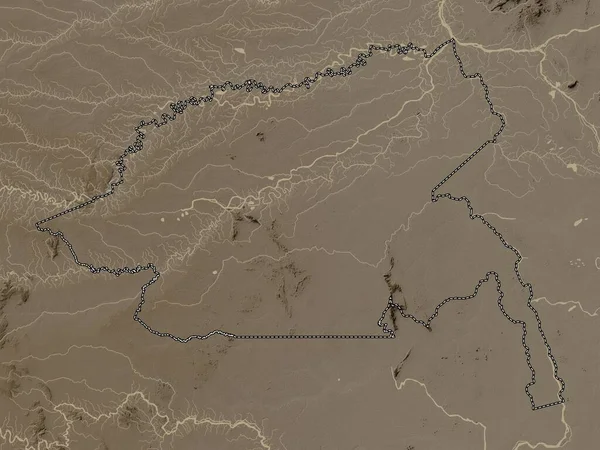 Гуайния Комиссар Колумбии Карта Высот Окрашенная Сепиевые Тона Озерами Реками — стоковое фото
