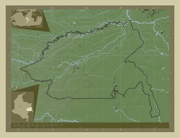Guainia Комісар Колумбії Висота Карти Забарвлена Вікі Стилі Озерами Річками — стокове фото