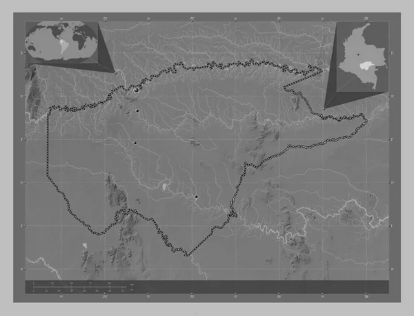 Guaviare Comisario Colombia Mapa Elevación Escala Grises Con Lagos Ríos —  Fotos de Stock