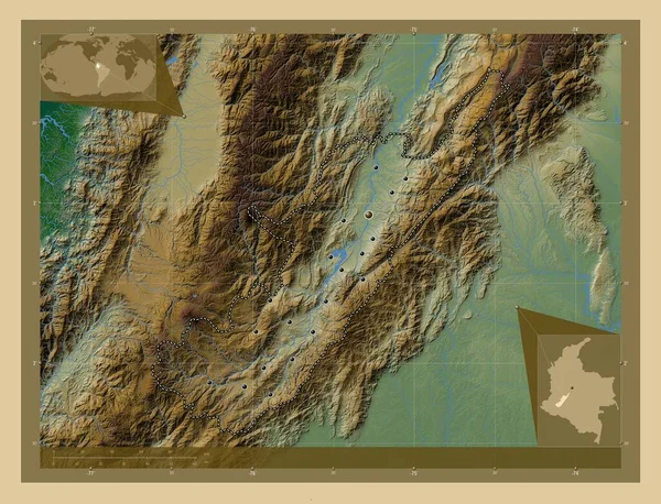 Huila Oddělení Kolumbie Barevná Mapa Jezery Řekami Umístění Velkých Měst — Stock fotografie