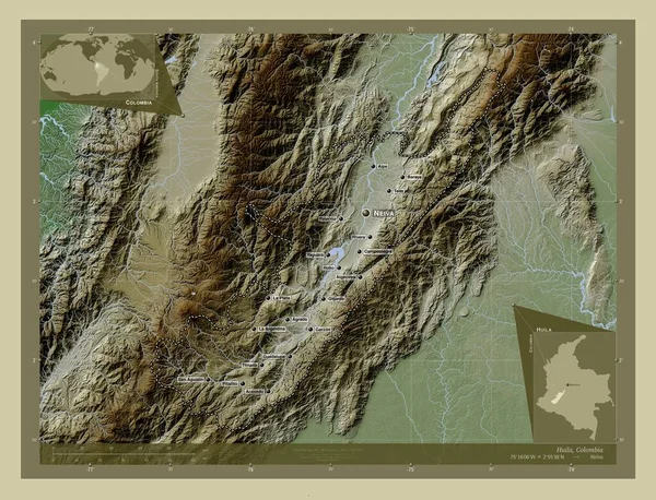 Гуйла Департамент Колумбії Висота Карти Забарвлена Вікі Стилі Озерами Річками — стокове фото