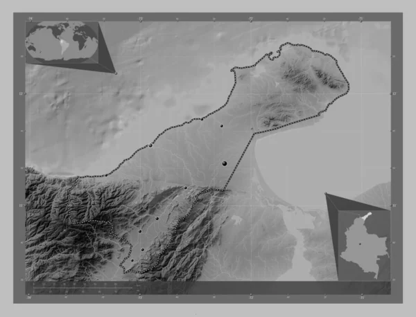 Guajira Kolombiya Departmanı Gölleri Nehirleri Olan Gri Tonlama Yükseklik Haritası — Stok fotoğraf