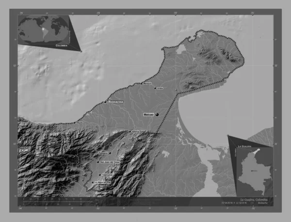 Γκουατζίρα Τμήμα Κολομβίας Bilevel Υψομετρικός Χάρτης Λίμνες Και Ποτάμια Τοποθεσίες — Φωτογραφία Αρχείου