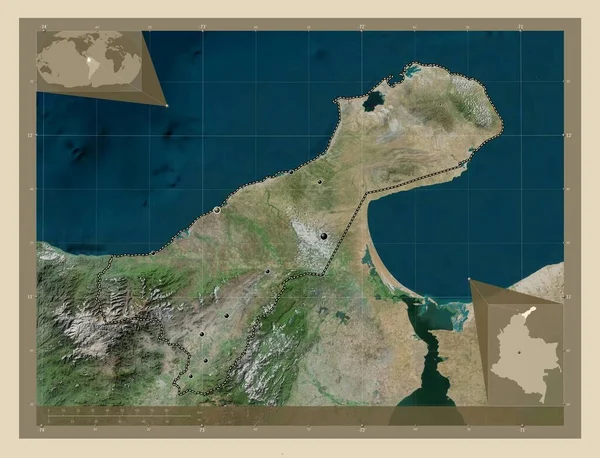 Guajira Департамент Колумбії Супутникова Карта Високої Роздільної Здатності Розташування Великих — стокове фото