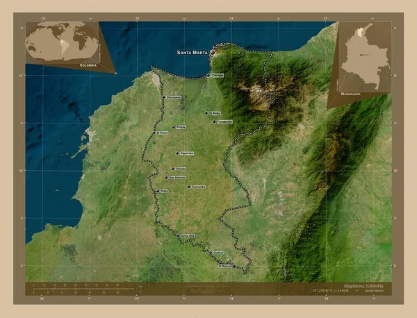 Magdalena Departamento Colombia Mapa Satelital Baja Resolución Ubicaciones Nombres Las — Foto de Stock