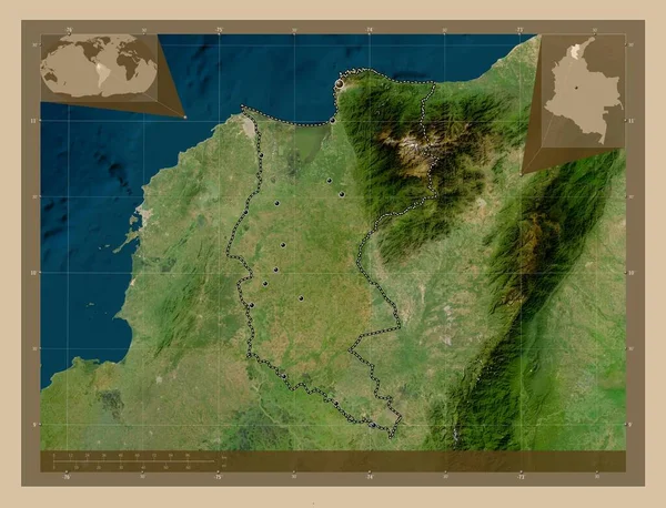 Магдалена Департамент Колумбии Карта Спутника Низкого Разрешения Места Расположения Крупных — стоковое фото