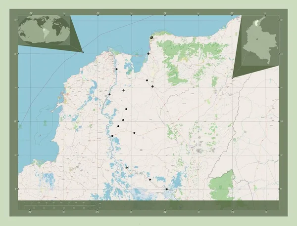 Магдалена Департамент Колумбии Карта Улиц Места Расположения Крупных Городов Области — стоковое фото