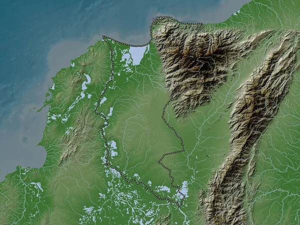 Magdalena Departement Kolumbien Höhenkarte Wiki Stil Mit Seen Und Flüssen — Stockfoto