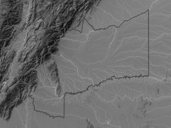 Meta Departamento Colombia Mapa Elevación Escala Grises Con Lagos Ríos —  Fotos de Stock