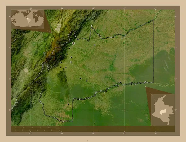 Meta Departamento Colômbia Mapa Satélite Baixa Resolução Locais Das Principais — Fotografia de Stock