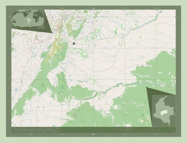 Meta Departamento Colômbia Abrir Mapa Rua Mapa Localização Auxiliar Canto — Fotografia de Stock