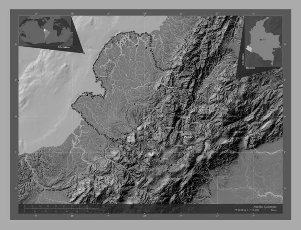 Narino Departement Kolumbien Karte Mit Seen Und Flüssen Auf Zwei — Stockfoto