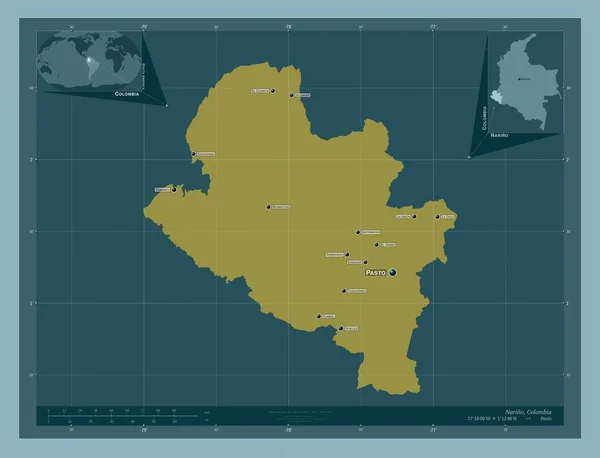 콜롬비아 색깔의 지역의 도시들의 위치와 Corner Auxiliary Location — 스톡 사진