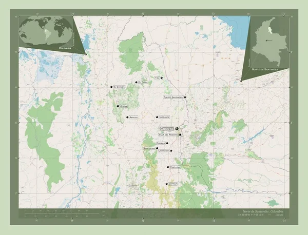 Norte Santander Departament Kolumbii Otwórz Mapę Ulic Lokalizacje Nazwy Głównych — Zdjęcie stockowe