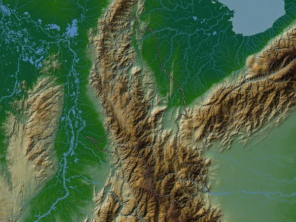 Norte de Santander, Kolombiya Bölümü. Gölleri ve nehirleri olan renkli yükseklik haritası